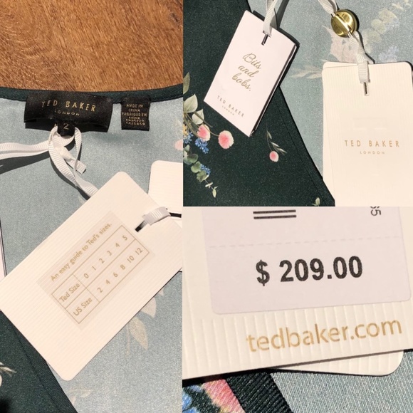 NWT $209 TED BAKER GREEN FLORAL ALEEXX WRAP BLOUSE TOP TB SZ 2 US 4-6 S M - Picture 8 of 12